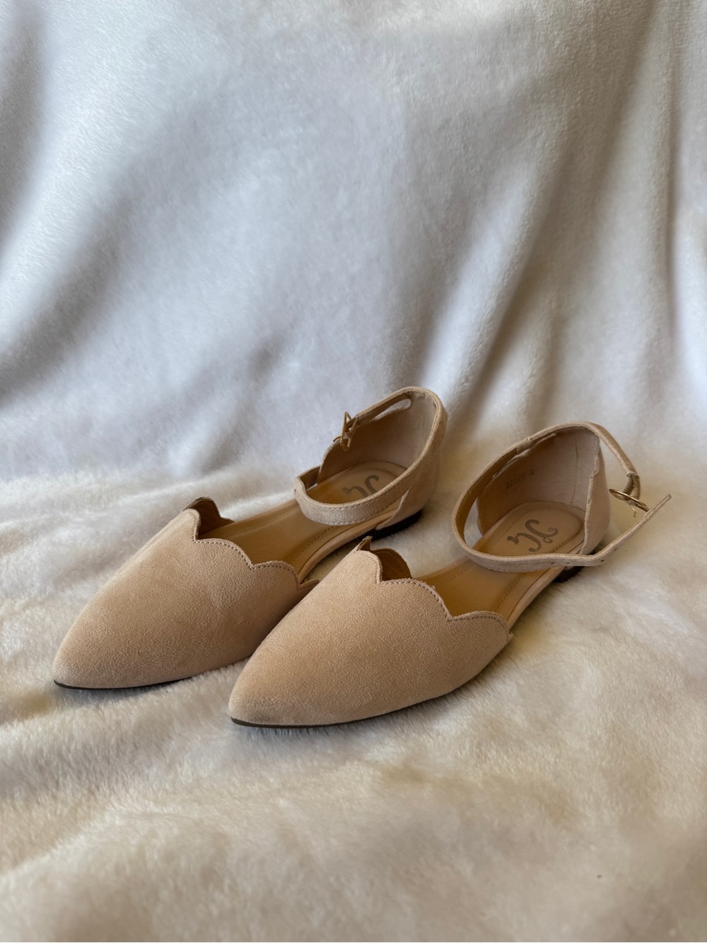 DSW Nude Scalloped Pointed-Toe Ankle-Strap Flats